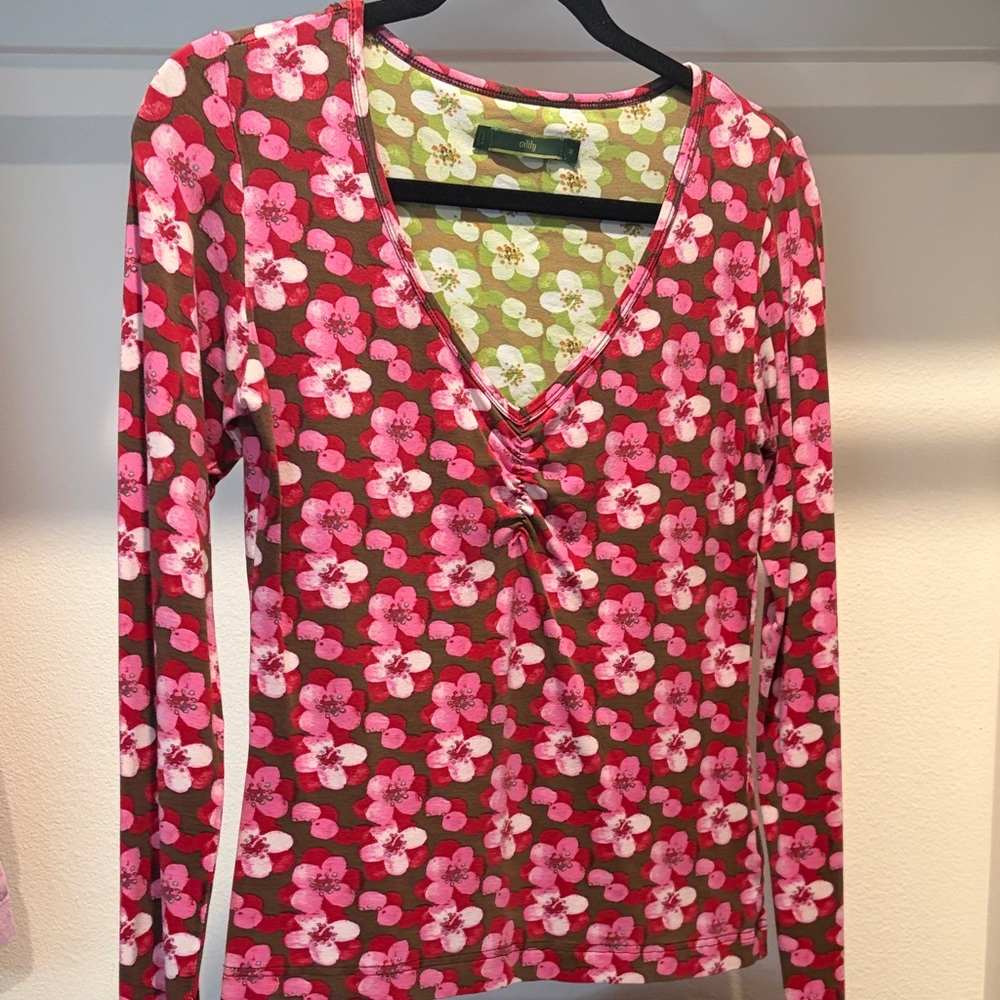 Floral Pink and Brown Women's Top